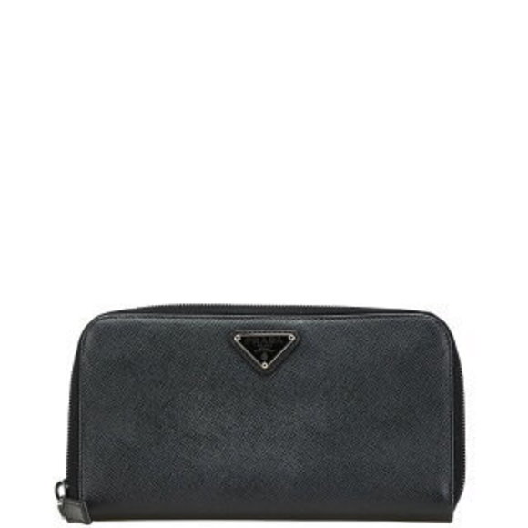 Prada Saffiano zip Wallet triangle black leather - Picture 1 of 8